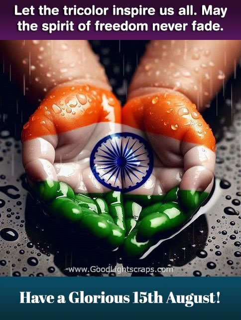 A hand painted in tricolor showing the spirit of freedom with a greetings message 'Have a Glorious 15th August!' 