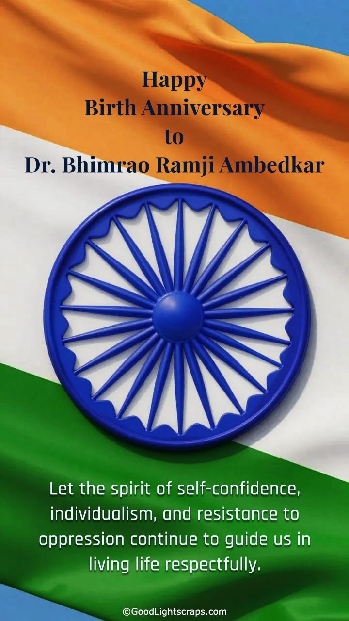 Indian Flag background with Birth Anniversary to Dr. Bhimrao Ramji Ambedkar status message for whatsapp, mobile wallpaper