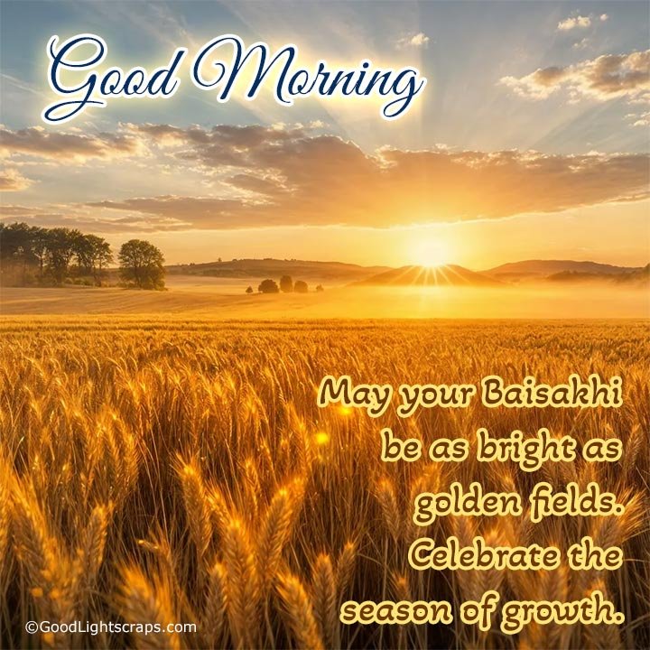 Happy Baisakhi good morning image wish with wheat field