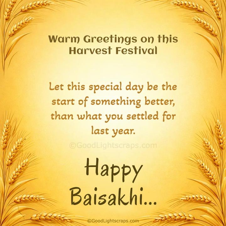 Happy Baisakhi image with greeting message on harvest festival in english