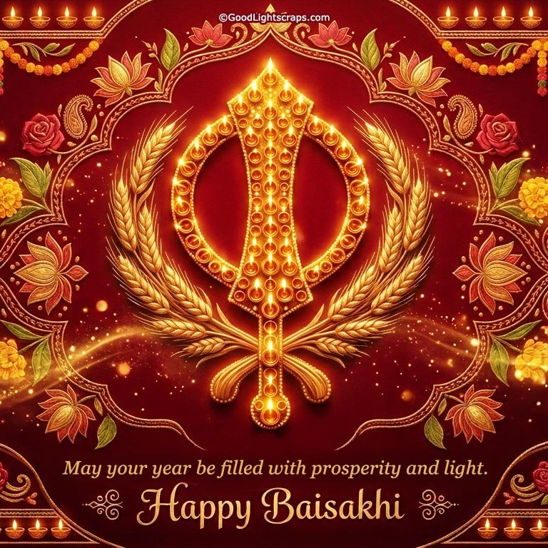 Baisakhi Greeting card with Sikh Khalsa Symbol and ornamental graphics