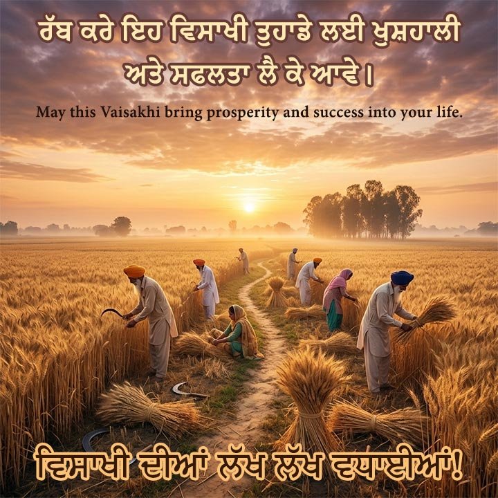 Happy Baisakhi image with wish in Punjabi about prosperity and success