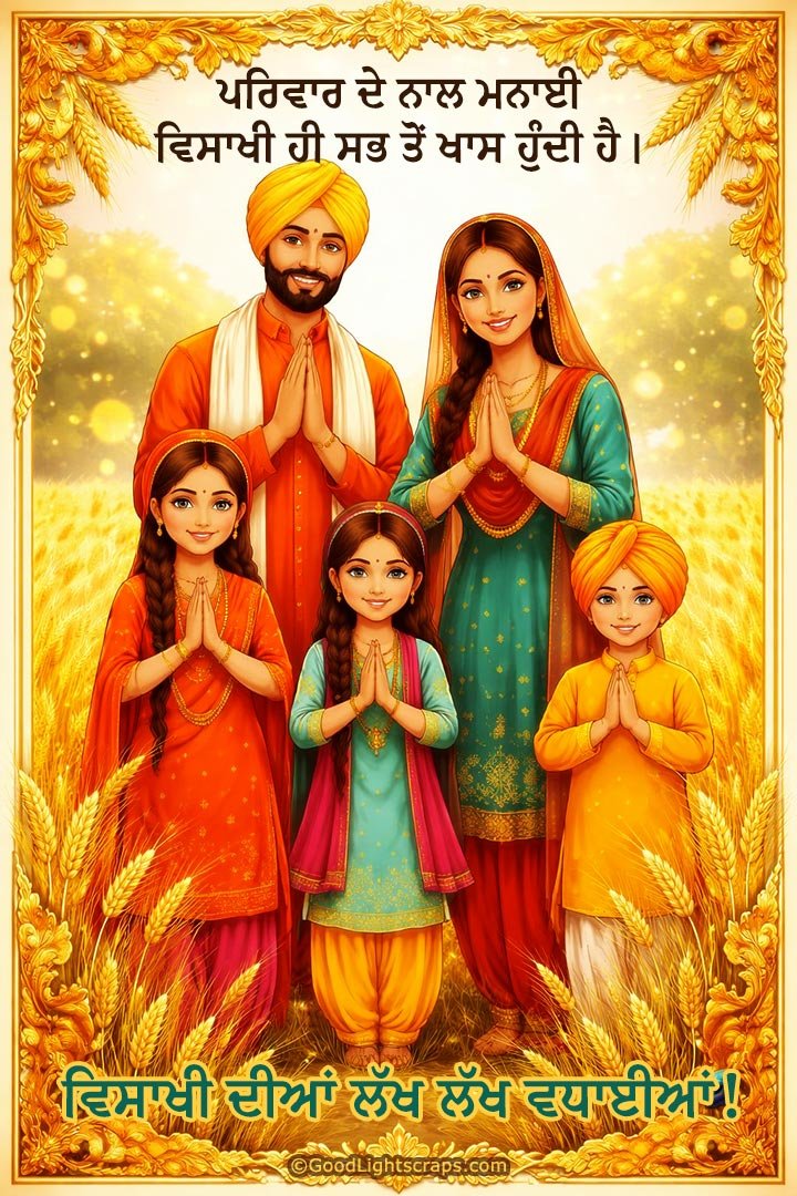 Happy Vaisakhi message in Punjabi about family celebration