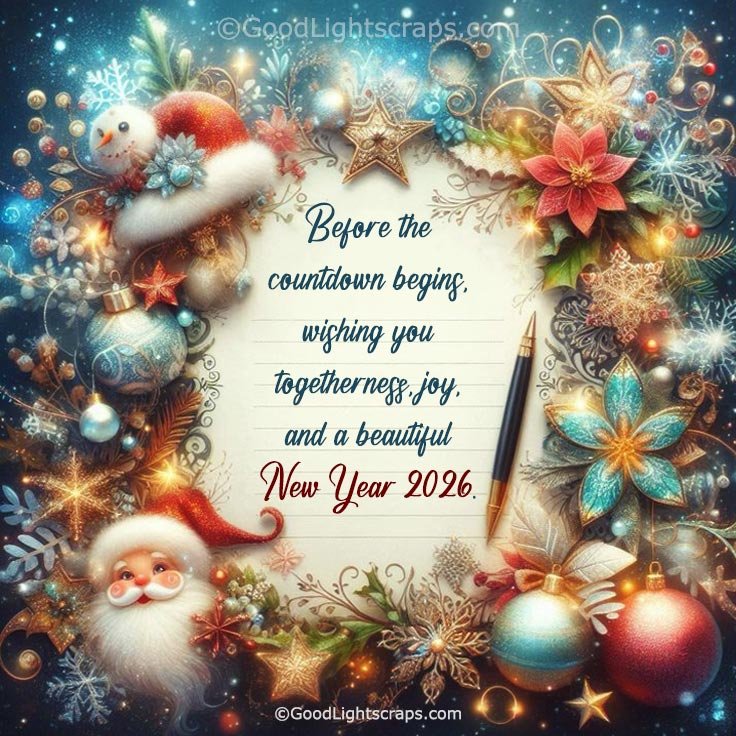 Wishing you togetherness, joy, and a beautiful New Year 2026 - An advance christmas message with an image of christmas bubble and decoration