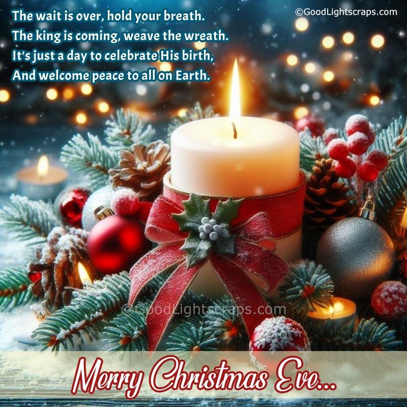 A christmas eve small poem with a candle image with Christmas decorations