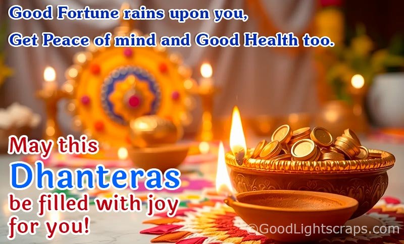 Happy dhanteras image wish for good fortune, peace of mind and good health