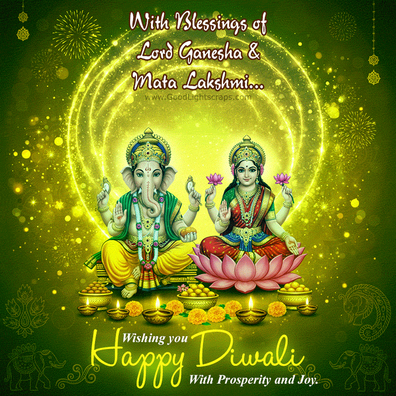 animated diwali greeting card with Maa Lakshmi and Lord Ganesha Image