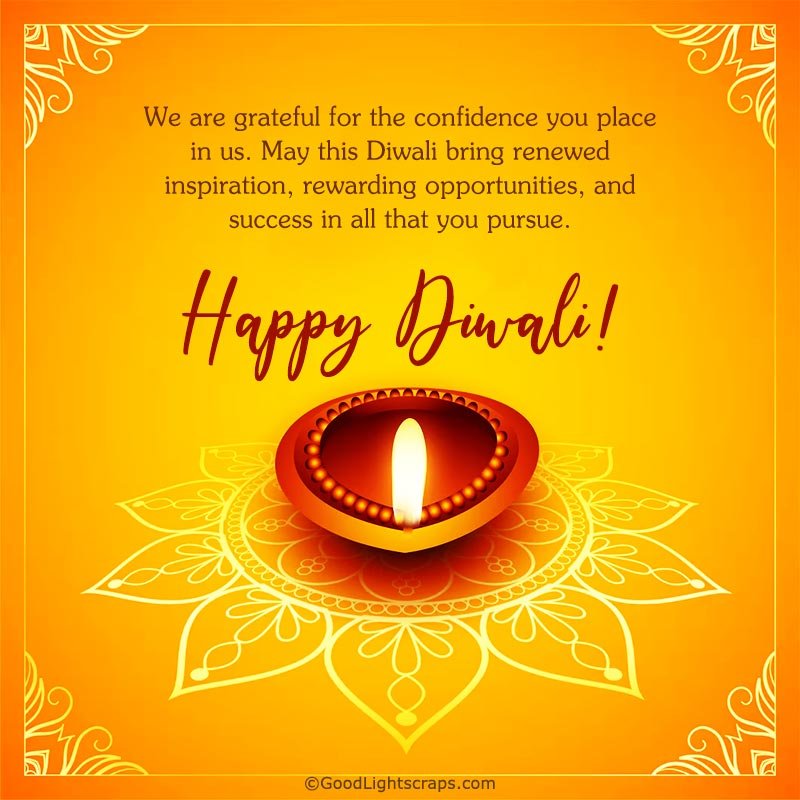 Professional Happy Diwali greeting card for corporate business clients and customers with a clean and clear image illustration of a diya