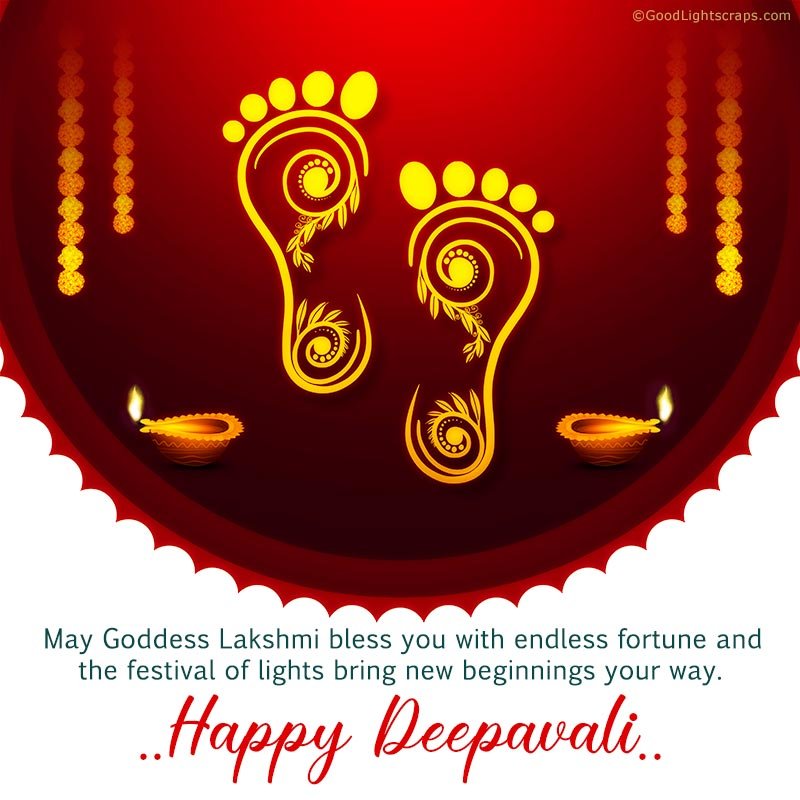 corporate Happy Deepavali wish for business clients and customers with and illustration of feet of Goddess Lakhsmi Mata and her blessings of endless fortune & new beginnings 