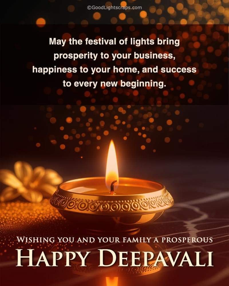 Corporate Deepavali Card for customers and corporate clients with an image of a single brass diya(lamp) with a professional greeting message wishing prosperity, happiness and success