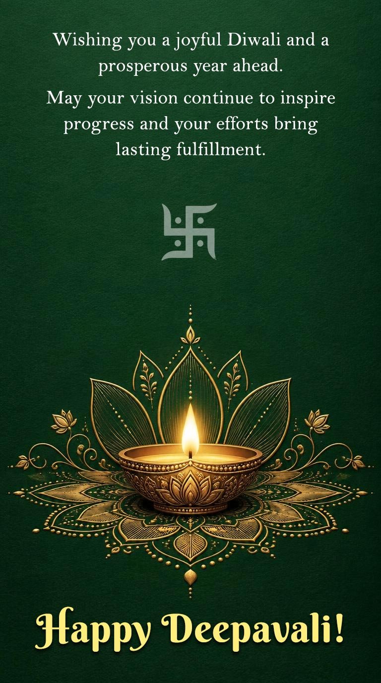 Professional Diwali greeting card with Lotus shape rangoli with golden diya illustration, wishing joyful Diwali and Properous Year ahead