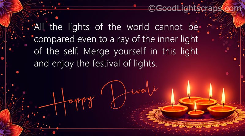 Happy Diwali Image Wish to Colleagues and Coworkers with glowing diyas and a motivational quote about inner light