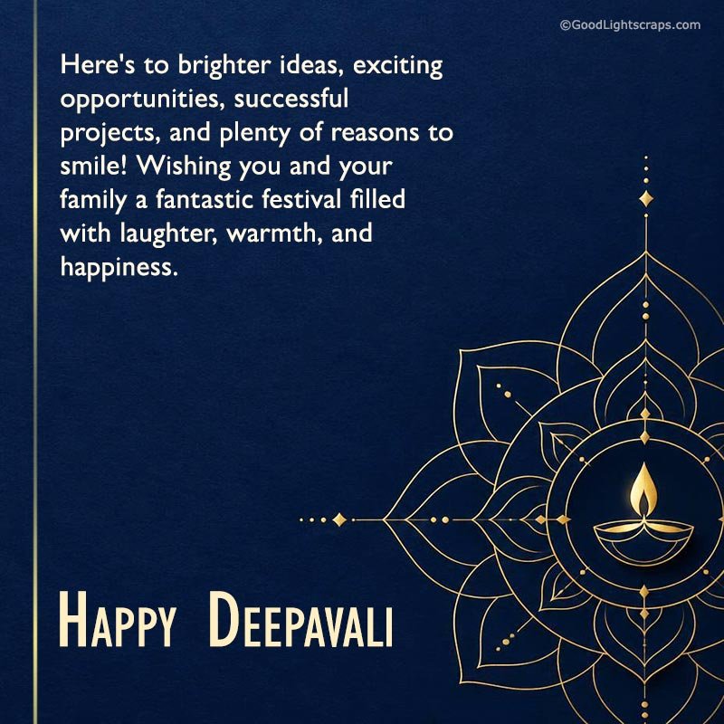 Professional Deepavali Greeting card wishing laughter, warmth and happiness to colleagues and their family with blue background