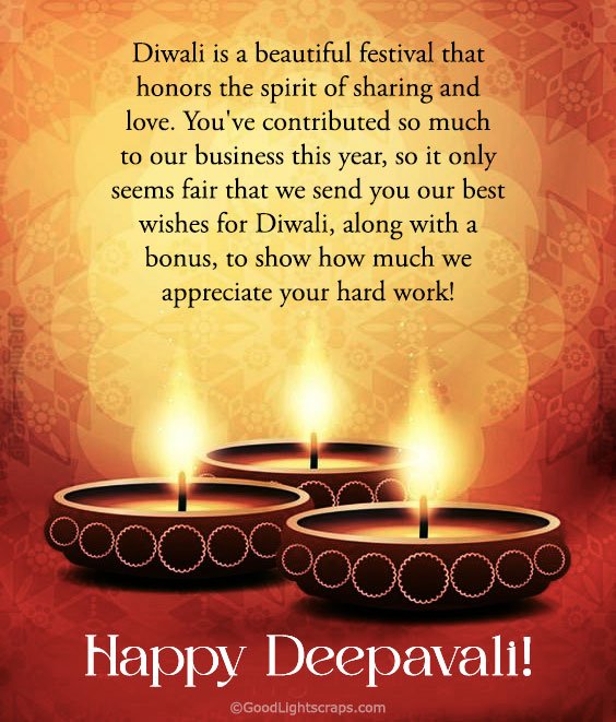 Best wishes for Diwali Greeting card to Employees from company, boss, ceo, manager