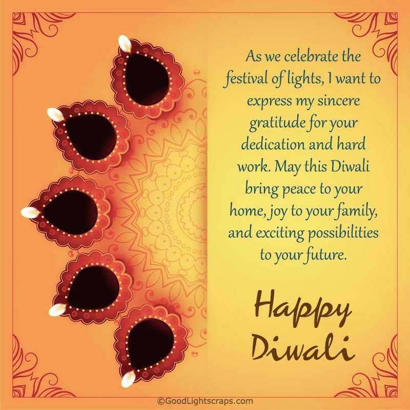 Diwali wishes to Employees from boss/ceo/manager, expressing gratitude for dedication and hard work.