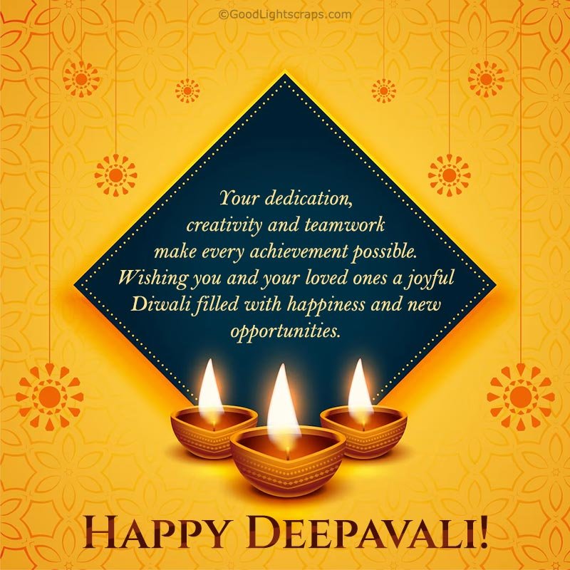 Professional Diwali wish to Employees from boss/ceo/manager, appreciating dedication, creativity and teamwork