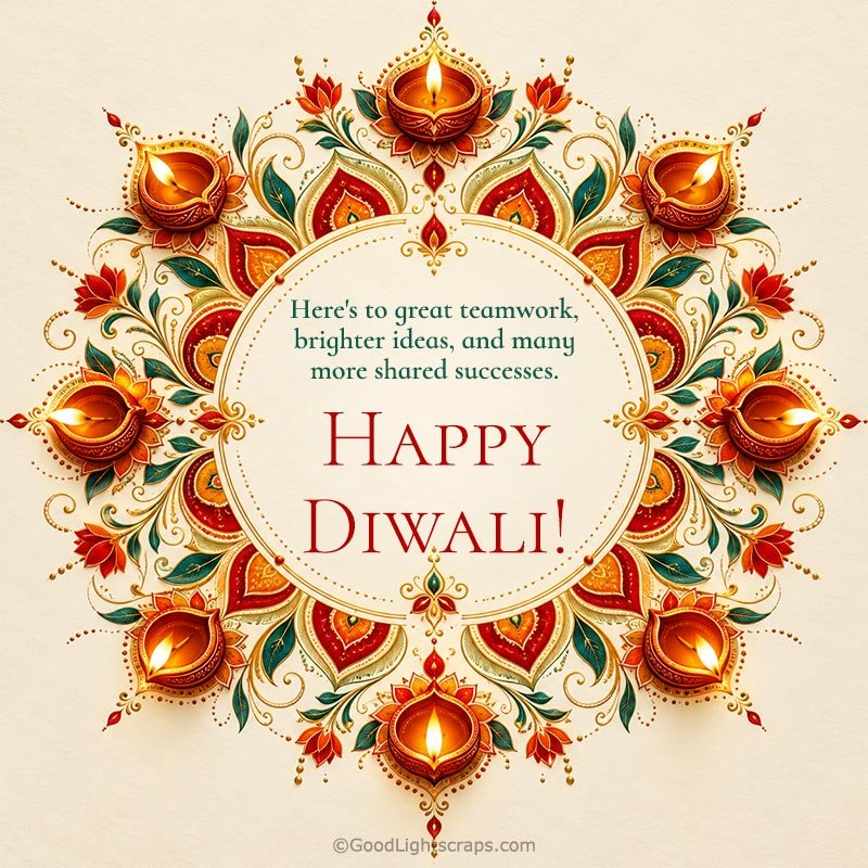 Corporate Happy Diwali wish to Employees from boss/ceo/manager, with lots of Diyas arranged on a beautiful rangoli