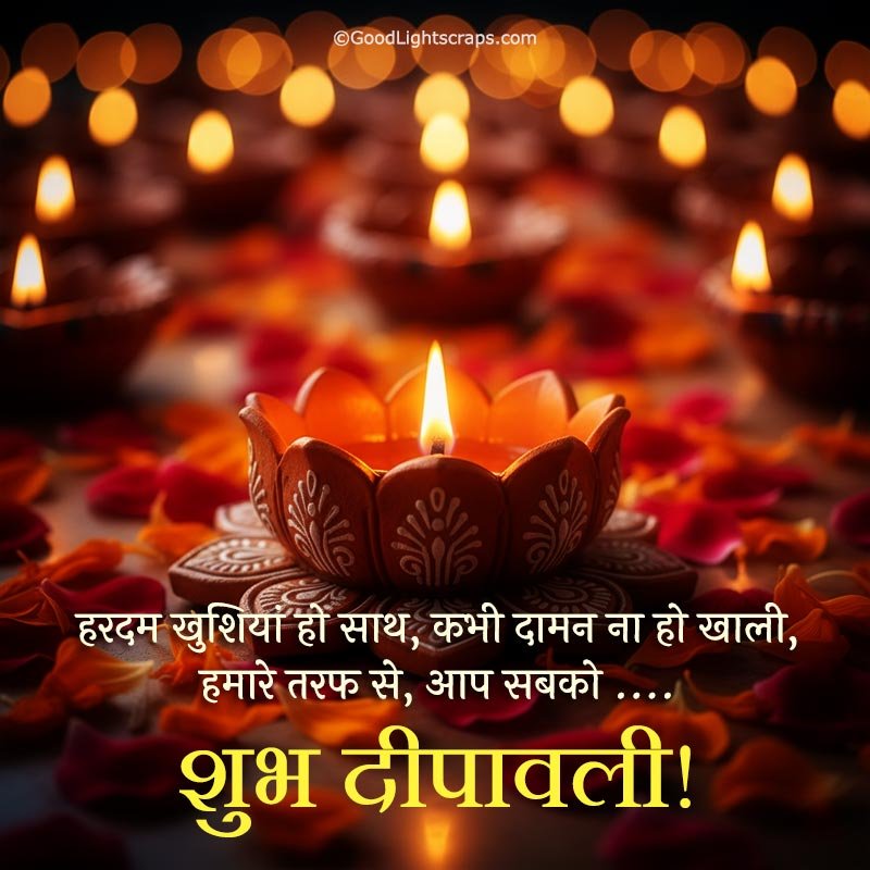 short 2 lines diwali message with an image of lots of clay diyas - short diwali shayari