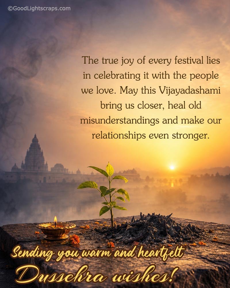 Happy Dussehra card with greeting message in english on love, relationship and bond.