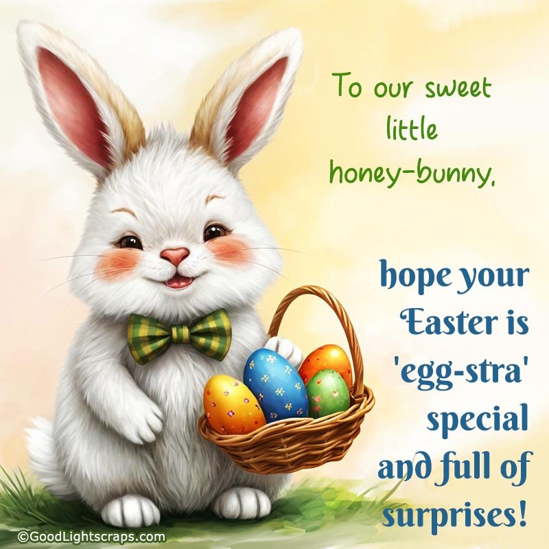 An Easter wish card for granddaughter - featuring a cute bunny holding lots of easter eggs in a basket