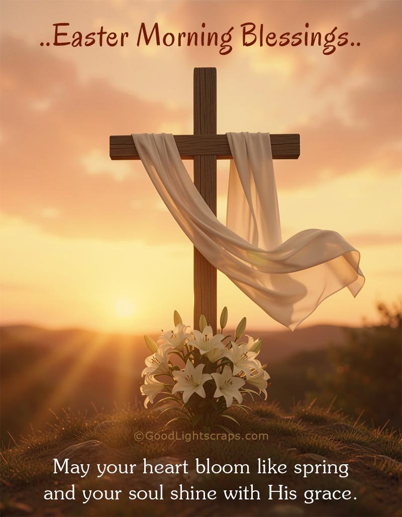 An Easter sunday morning blessing with an image of Cross in a beautiful morning
