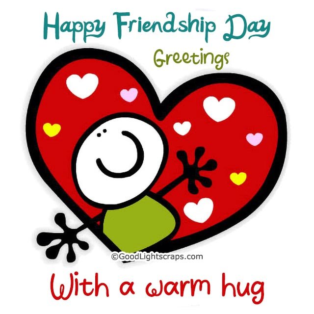 A Friendship Day image with wish for kids with a message 'Happy Friendship Day Greetings, With a warm hug!' 