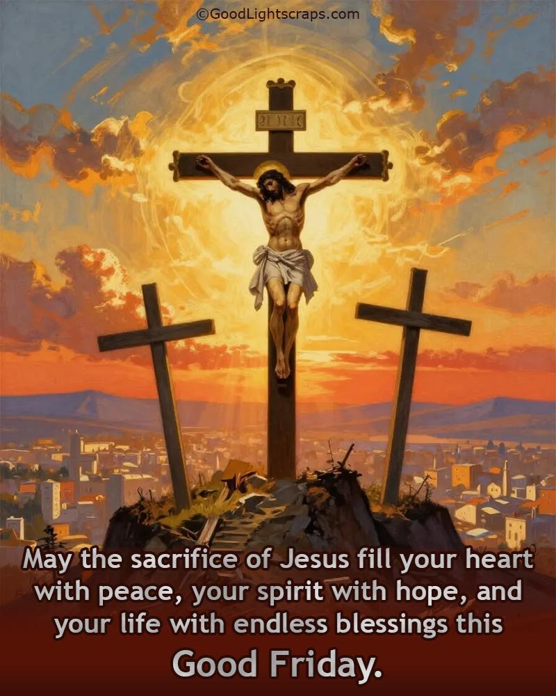 A good friday kindness message with a cross adorned with flowers and surrounded by candles