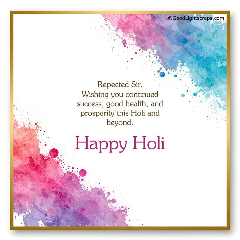 a clean and minimal corporate and professional holi greeting card for boss with formal message in english