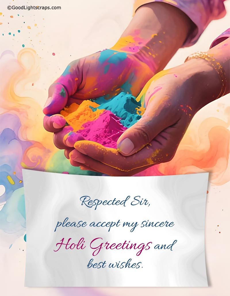 a corporate and professional holi greeting card for boss with formal message in english