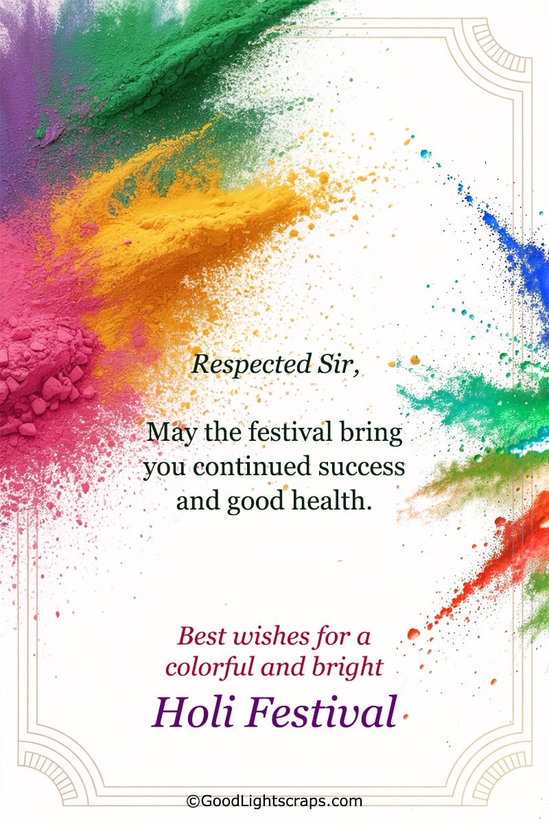 a corporate and professional holi greeting card for boss with formal message in english