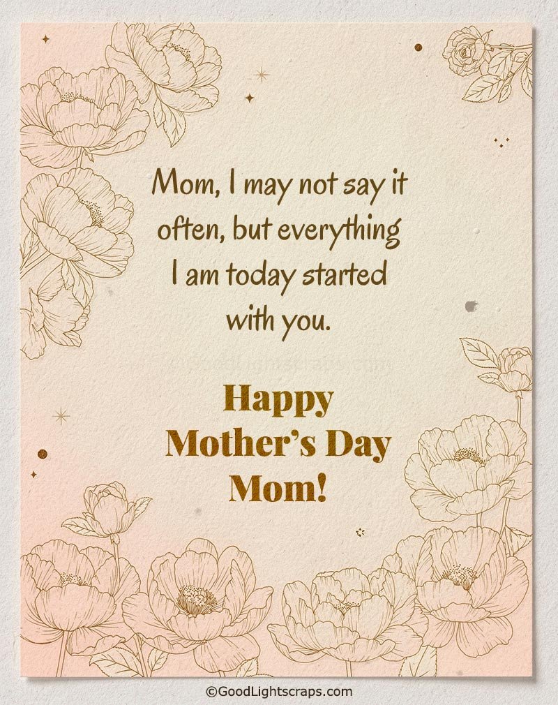 Simple minimalistic Mother’s Day greeting card with message from son saying Happy Mother's Day Mom!