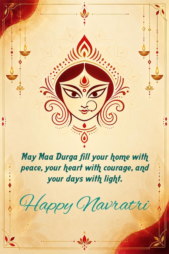 A minimalistic Navratri Greeting Card with Maa Durga Illustration