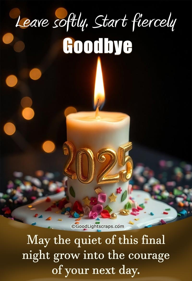 Goodbye 2025 image with candle and soft lights, expressing reflection, closure, and year-end motivational wish