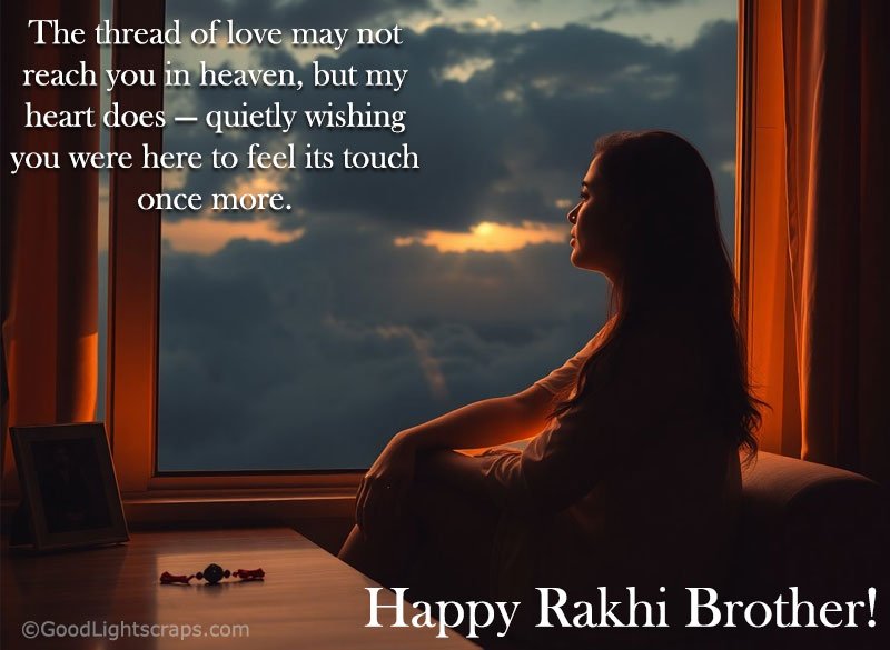 a miss you greeting card with a heartfelt message on occassion of raksha bandhan to the brother in heaven.