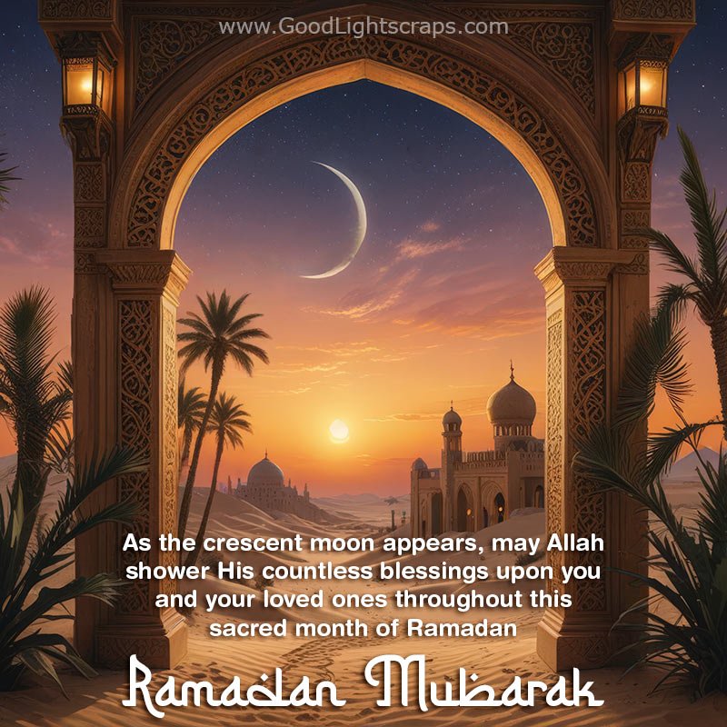 As the crescent moon appears, may Allah shower His countless blessings upon you and your loved ones throughout this sacred month of Ramadan. Ramadan Mubarak!