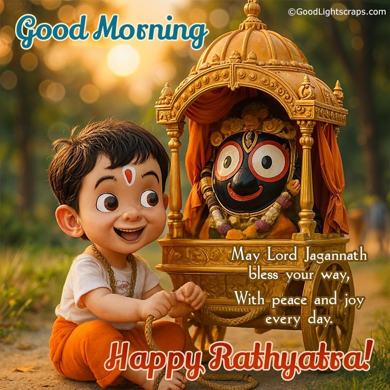 Good Morning Happy Rath Yatra Wish in bengali with image of chariot and lord Jagannath