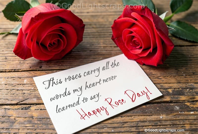 Rose Day greeting card image with romantic message and red rose