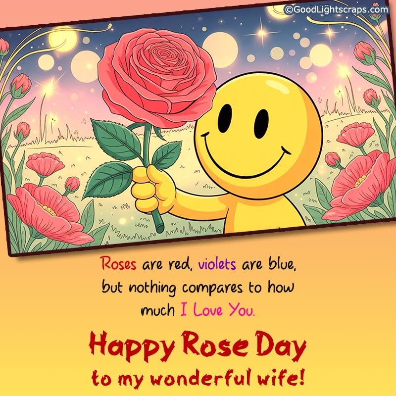 A rose day greeting card with a romantic message for wife.