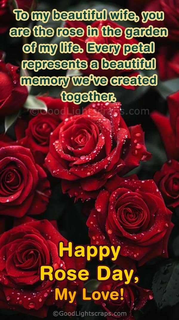 A rose day greeting card with a romantic message for your wife.