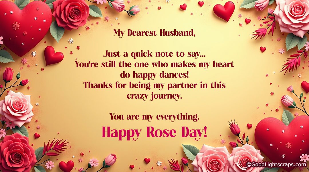 A rose day greeting card with a romantic message for wife.