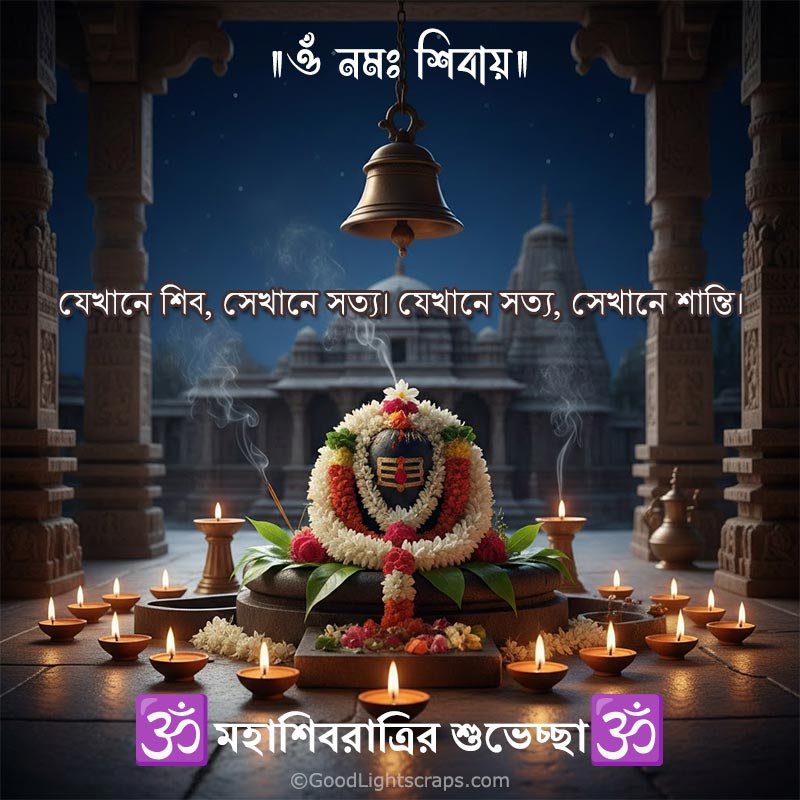 A Maha Shivaratri caption in bengali with an image of shivlinga