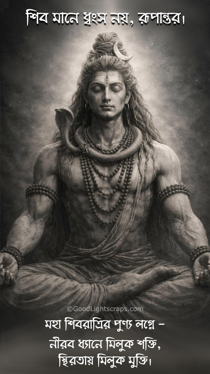 A Mahashivratri caption in bengali with an sketch graphics of Lord Shiva - The Mahakal - The Bholebaba