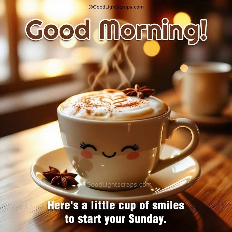 Good morning coffee image with happy sunday message