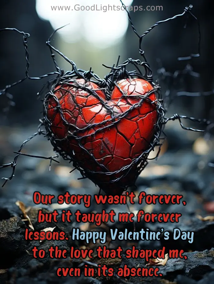 A cracked  red  heart rapped in dark, twisted barbed wire, a sad broken heart image